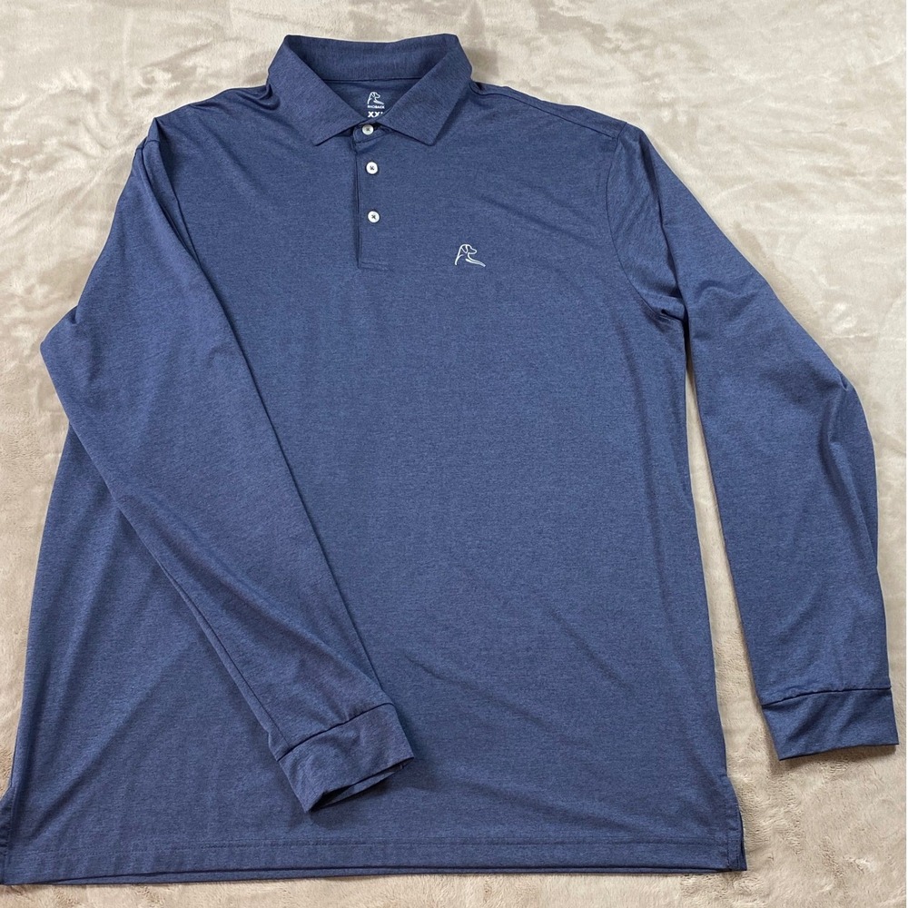 Rhoback Mens XXL The Annapolis Long Sleeve Performance Polo Shirt Blue Steel